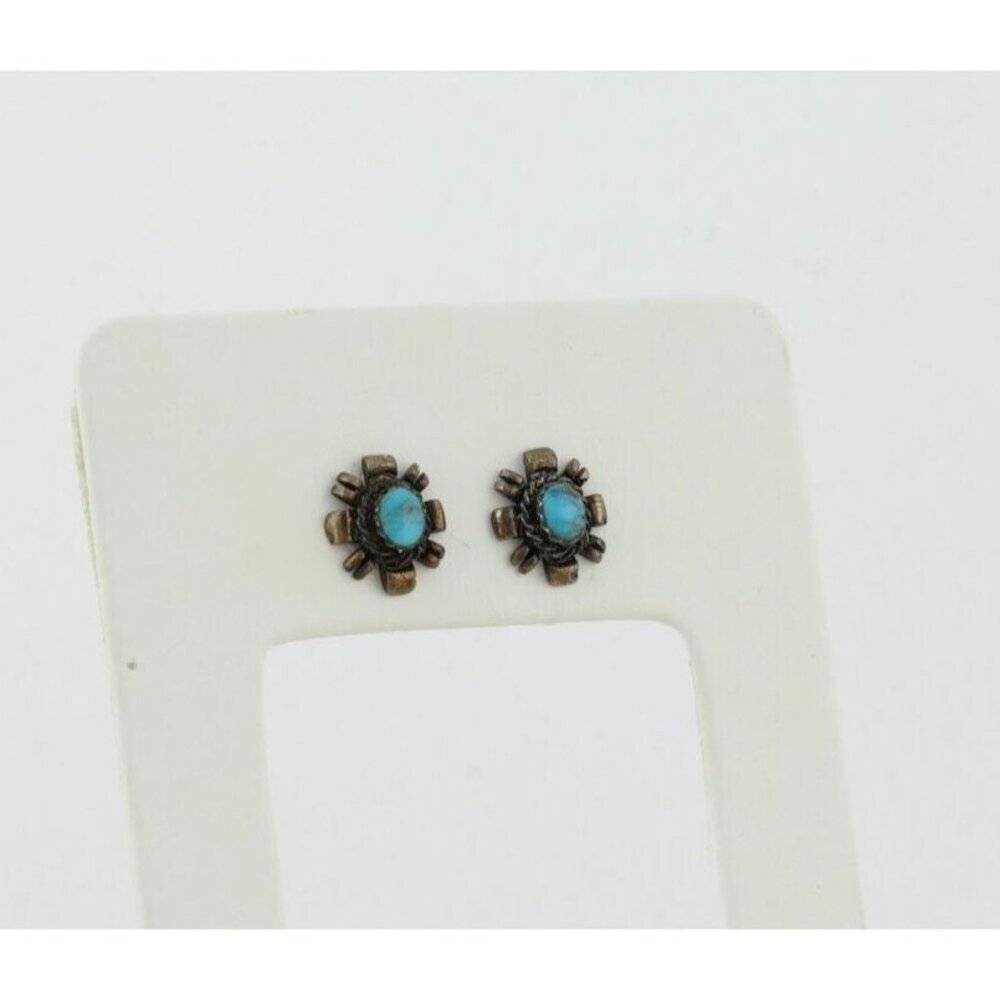 Sterling Silver Small Turquoise Earrings Stud Post 1/2" x 3/8" - Picture 5 of 8